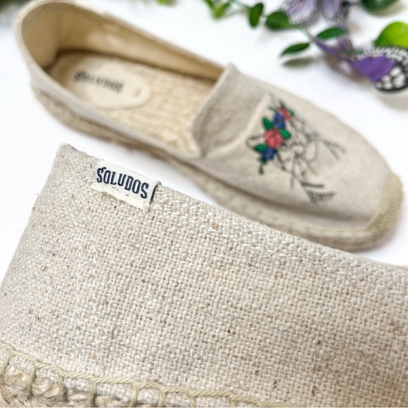 Soludos Espadrilles Cat Embroidered Beige Sandals Size 9.5 - Picture 4 of 10